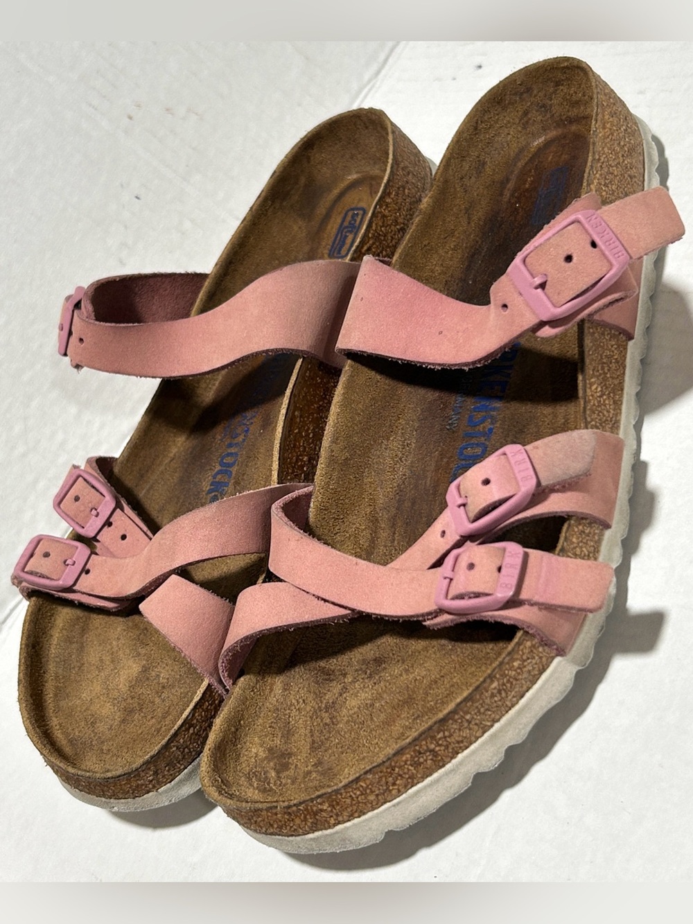 Birkenstock Pink Triple-Strap Leather Sandals